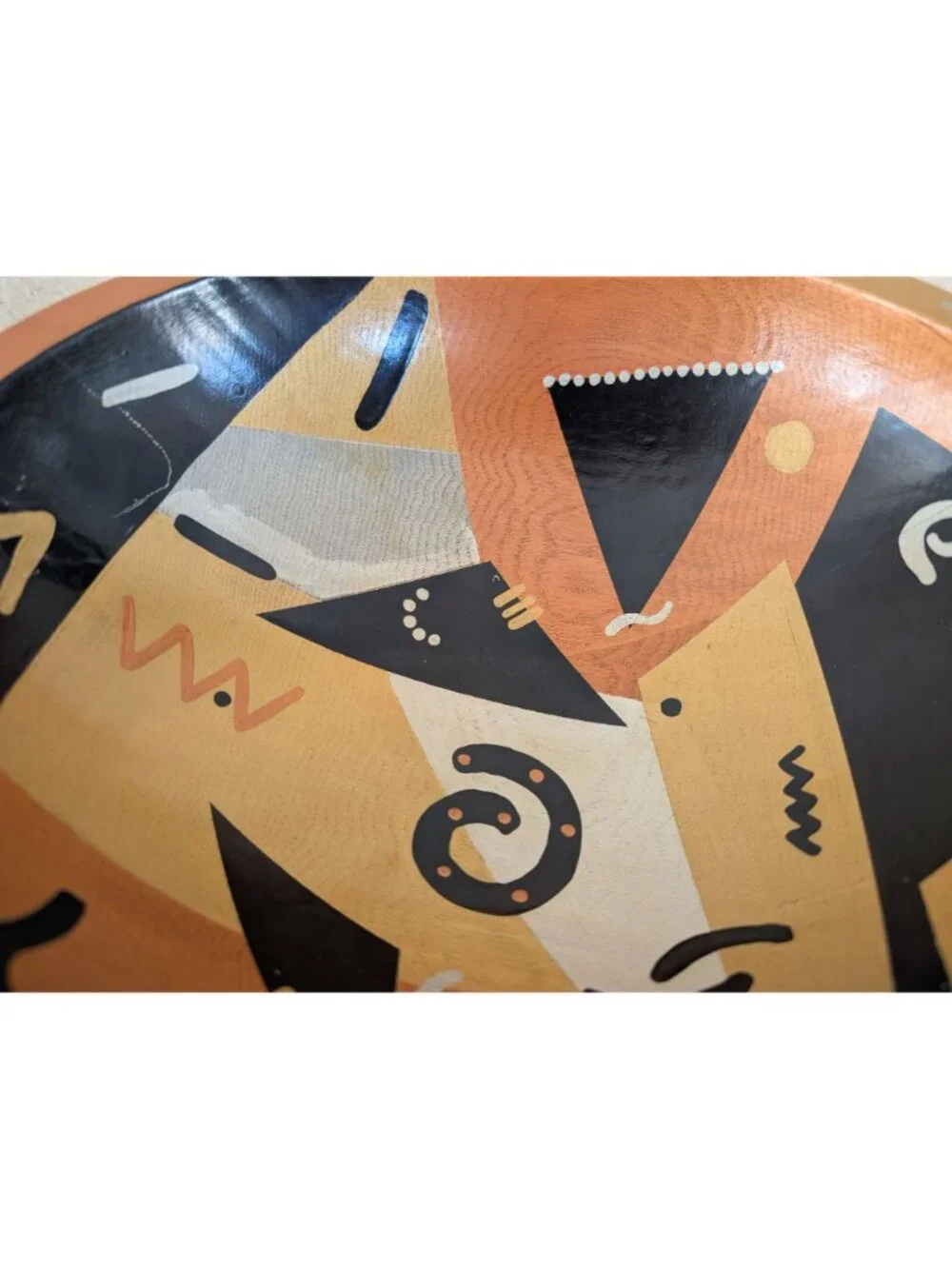 Handcrafted Wooden Decorative Bowl Painted with Tribal Designs Studio Art OOAK